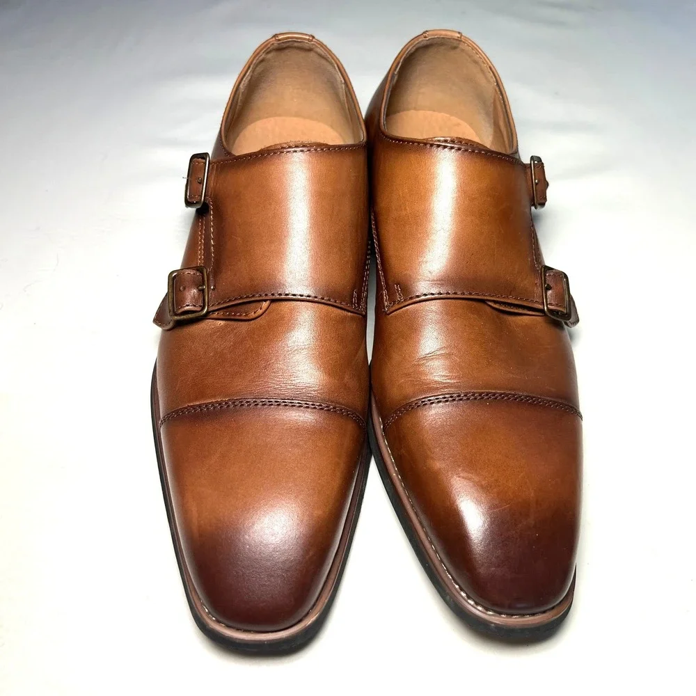 La Milano Albin Monk Strap Mens 8M Cognac Leather Cap Toe Dress Shoes A11641